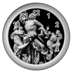 Laocoon Sculpture Over Black Wall Clock (Silver)