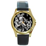 Laocoon Sculpture Over Black Round Gold Metal Watch Front