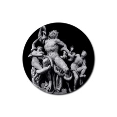 Laocoon Sculpture Over Black Rubber Coaster (Round) 