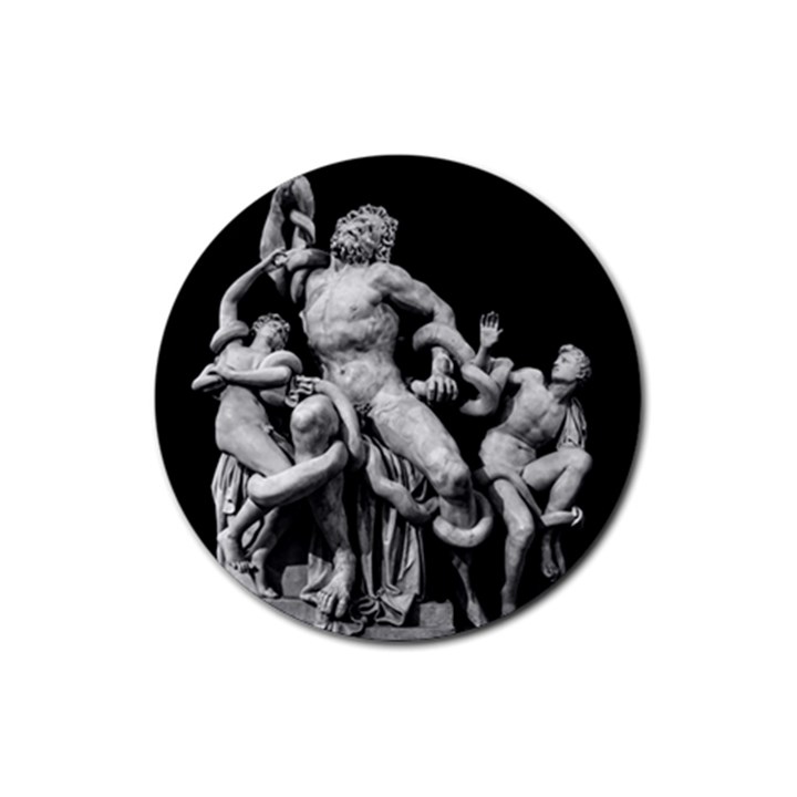 Laocoon Sculpture Over Black Rubber Round Coaster (4 pack) 