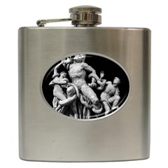 Laocoon Sculpture Over Black Hip Flask (6 oz)