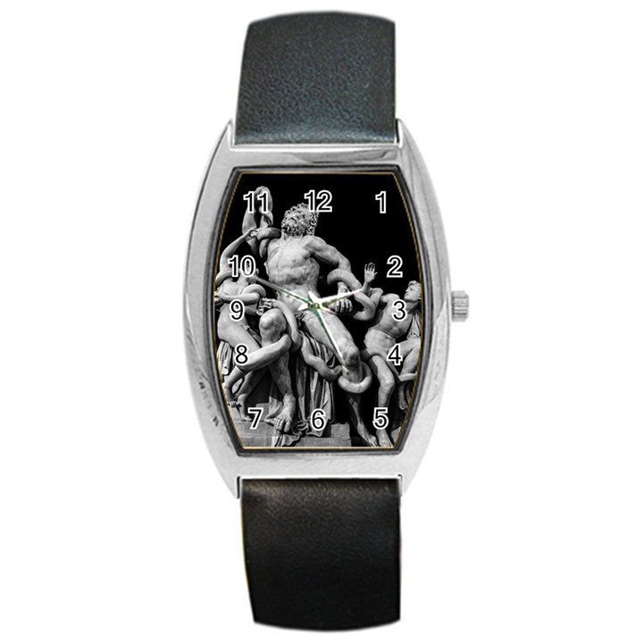 Laocoon Sculpture Over Black Barrel Style Metal Watch