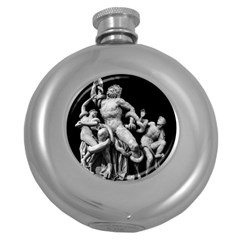 Laocoon Sculpture Over Black Round Hip Flask (5 oz)