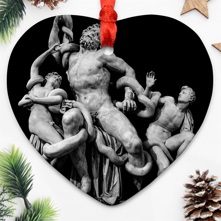 Laocoon Sculpture Over Black Heart Ornament (Two Sides)