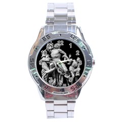 Laocoon Sculpture Over Black Stainless Steel Analogue Watch