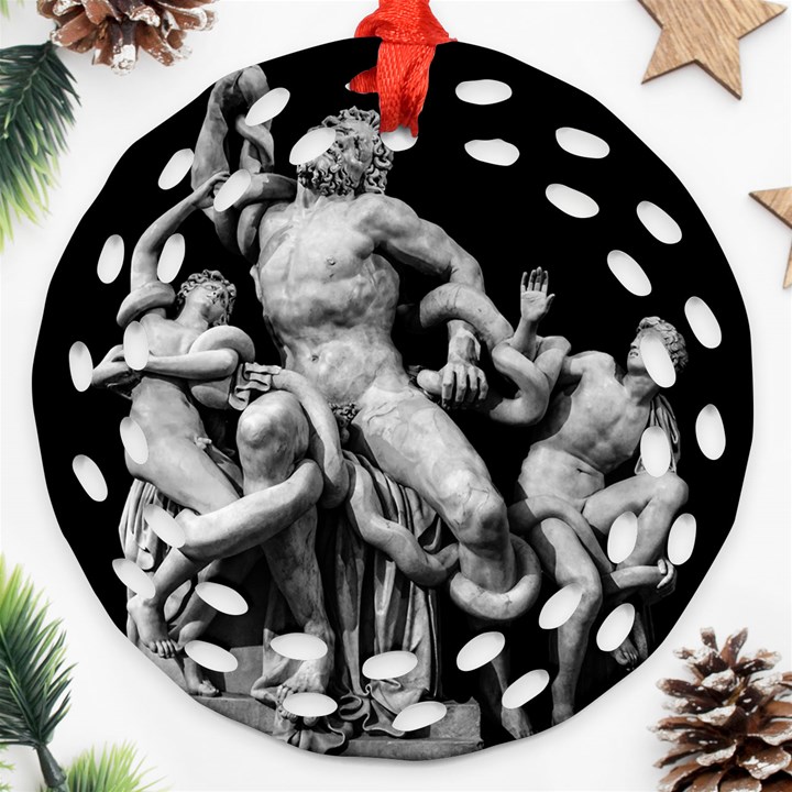 Laocoon Sculpture Over Black Ornament (Round Filigree)