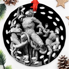 Laocoon Sculpture Over Black Round Filigree Ornament (Two Sides)