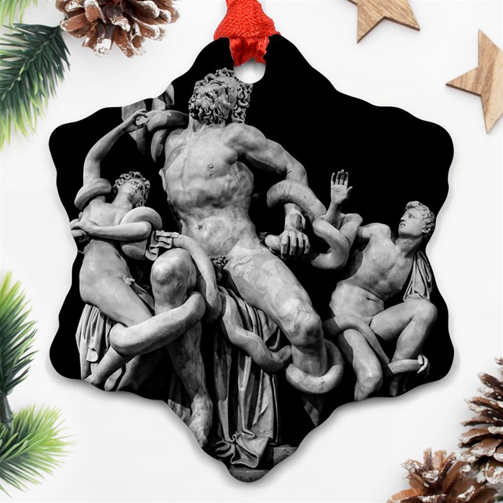 Laocoon Sculpture Over Black Snowflake Ornament (Two Sides)