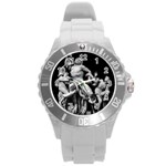 Laocoon Sculpture Over Black Round Plastic Sport Watch (L) Front