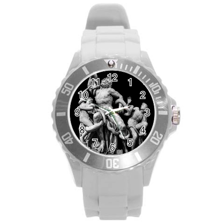 Laocoon Sculpture Over Black Round Plastic Sport Watch (L)