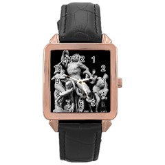 Laocoon Sculpture Over Black Rose Gold Leather Watch 