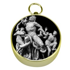 Laocoon Sculpture Over Black Gold Compasses