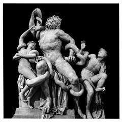 Laocoon Sculpture Over Black Wooden Puzzle Square