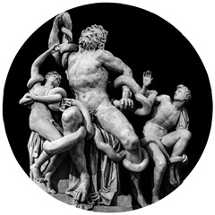 Laocoon Sculpture Over Black Wooden Puzzle Round