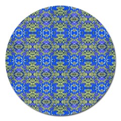 Gold And Blue Fancy Ornate Pattern Magnet 5  (round) by dflcprintsclothing