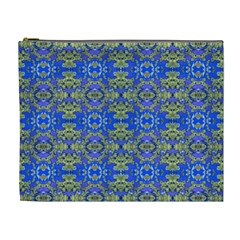 Gold And Blue Fancy Ornate Pattern Cosmetic Bag (xl) by dflcprintsclothing