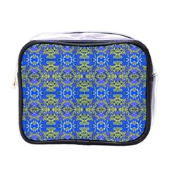 Gold And Blue Fancy Ornate Pattern Mini Toiletries Bag (one Side)