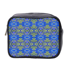 Gold And Blue Fancy Ornate Pattern Mini Toiletries Bag (two Sides) by dflcprintsclothing