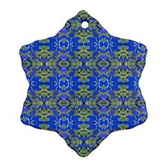 Gold And Blue Fancy Ornate Pattern Snowflake Ornament (two Sides) by dflcprintsclothing