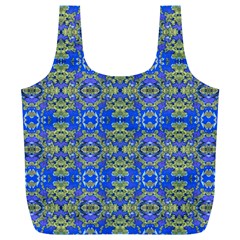 Gold And Blue Fancy Ornate Pattern Full Print Recycle Bag (xl) by dflcprintsclothing