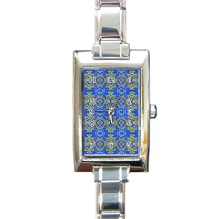 Gold And Blue Fancy Ornate Pattern Rectangle Italian Charm Watch