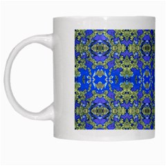 Gold And Blue Fancy Ornate Pattern White Mugs by dflcprintsclothing