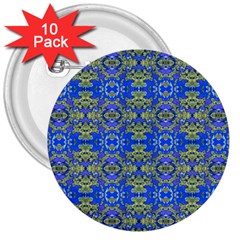 Gold And Blue Fancy Ornate Pattern 3  Buttons (10 Pack) 