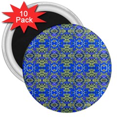 Gold And Blue Fancy Ornate Pattern 3  Magnets (10 Pack)  by dflcprintsclothing