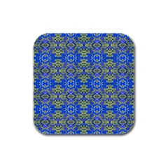 Gold And Blue Fancy Ornate Pattern Rubber Square Coaster (4 Pack)  by dflcprintsclothing