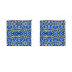 Gold And Blue Fancy Ornate Pattern Cufflinks (square) by dflcprintsclothing