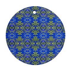 Gold And Blue Fancy Ornate Pattern Round Ornament (two Sides)