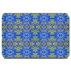 Gold And Blue Fancy Ornate Pattern Large Doormat  by dflcprintsclothing