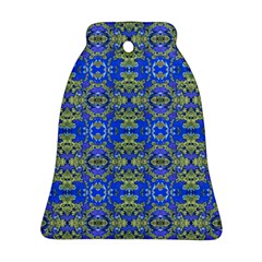 Gold And Blue Fancy Ornate Pattern Bell Ornament (two Sides) by dflcprintsclothing