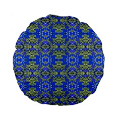 Gold And Blue Fancy Ornate Pattern Standard 15  Premium Round Cushions