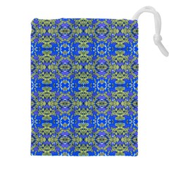 Gold And Blue Fancy Ornate Pattern Drawstring Pouch (5xl) by dflcprintsclothing