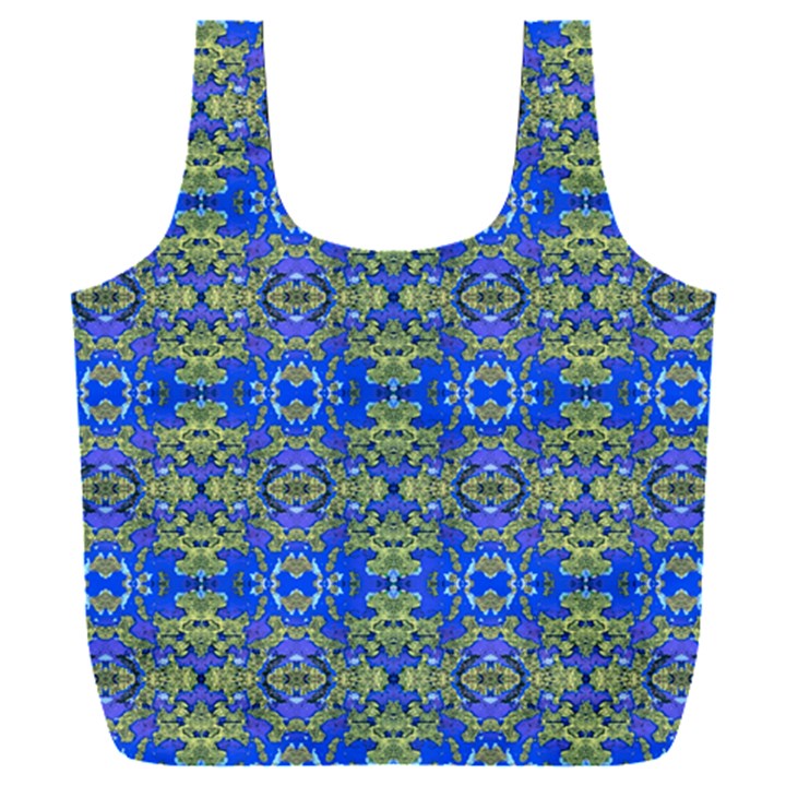 Gold And Blue Fancy Ornate Pattern Full Print Recycle Bag (XXXL)