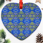 Gold And Blue Fancy Ornate Pattern Ornament (Heart) Front