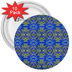 Gold And Blue Fancy Ornate Pattern 3  Buttons (10 pack)  Front