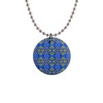 Gold And Blue Fancy Ornate Pattern 1  Button Necklace Front