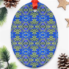 Gold And Blue Fancy Ornate Pattern Oval Ornament (two Sides)