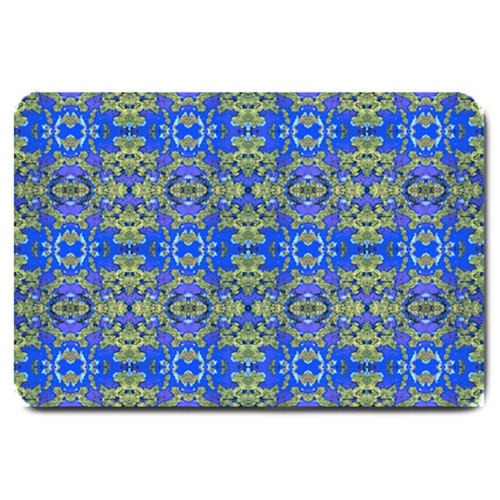 Gold And Blue Fancy Ornate Pattern Large Doormat 