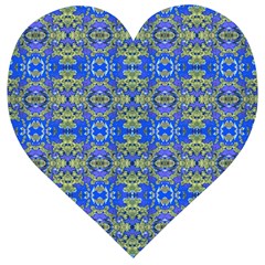 Gold And Blue Fancy Ornate Pattern Wooden Puzzle Heart by dflcprintsclothing