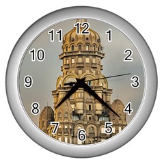 Salvo Palace Exterior View, Montevideo, Uruguay Wall Clock (silver) by dflcprintsclothing