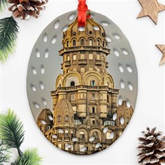 Salvo Palace Exterior View, Montevideo, Uruguay Ornament (oval Filigree) by dflcprintsclothing