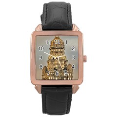 Salvo Palace Exterior View, Montevideo, Uruguay Rose Gold Leather Watch  by dflcprintsclothing