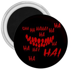 Demonic Laugh, Spooky Red Teeth Monster In Dark, Horror Theme 3  Magnets by Casemiro