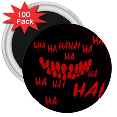 Demonic Laugh, Spooky Red Teeth Monster In Dark, Horror Theme 3  Magnets (100 Pack) by Casemiro