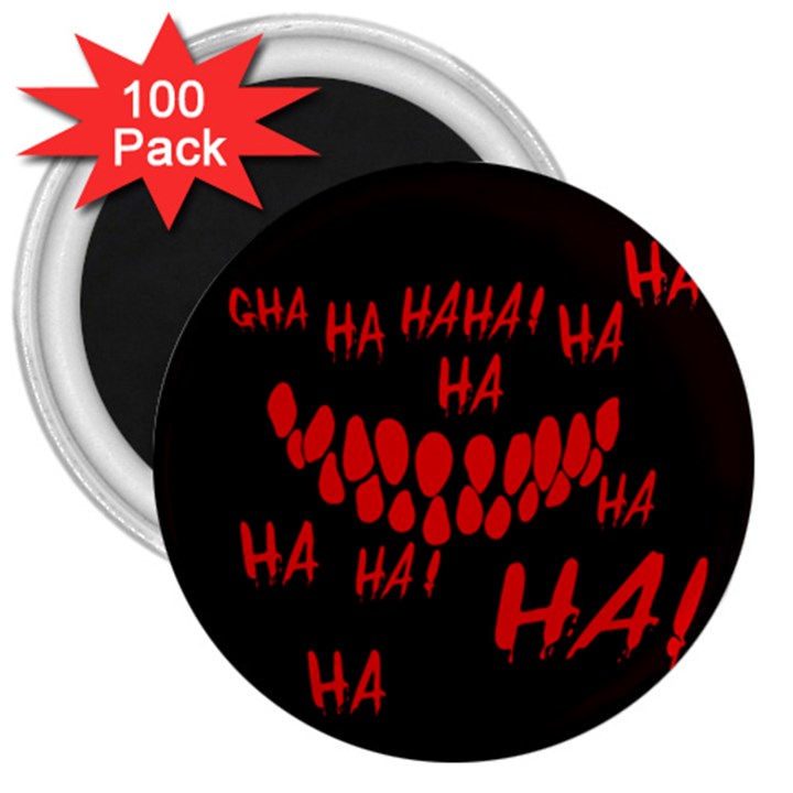 Demonic Laugh, Spooky red teeth monster in dark, Horror theme 3  Magnets (100 pack)