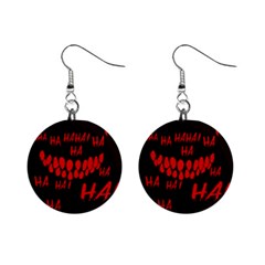 Demonic Laugh, Spooky Red Teeth Monster In Dark, Horror Theme Mini Button Earrings by Casemiro