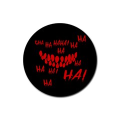 Demonic Laugh, Spooky Red Teeth Monster In Dark, Horror Theme Rubber Coaster (round)  by Casemiro